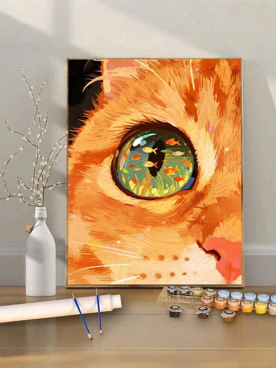 Cat Eye Goldfish DIY Number Painting Handmade Adult Home Decor Wall Art Abstract Canvas Holiday Gift Decorative Painting Handmade Kit Living Room Bedroom Decoration Gift Set - Sets - View 1