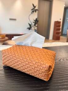1 pezzo Scatola per fazzoletti in stile vintage intrecciata, portafazzoletti per il soggiorno di casa, scatola di stoccaggio in carta di lusso minimalista, marrone - Multicolore - Visualizzare 13