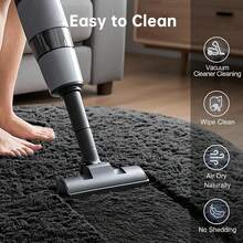 Large Shaggy Area Rug For Living Room & Bedroom – Stain-Resistant Fluffy Carpet With 1.4 In High Pile, Plush Aesthetic Throw Rug, Non-SIip Rubber Backing Complimentary 4 Anti-SIip Pads, Durable Edge Stitching – Cozy Minimalist Decor – Great Gift - Black - View 9