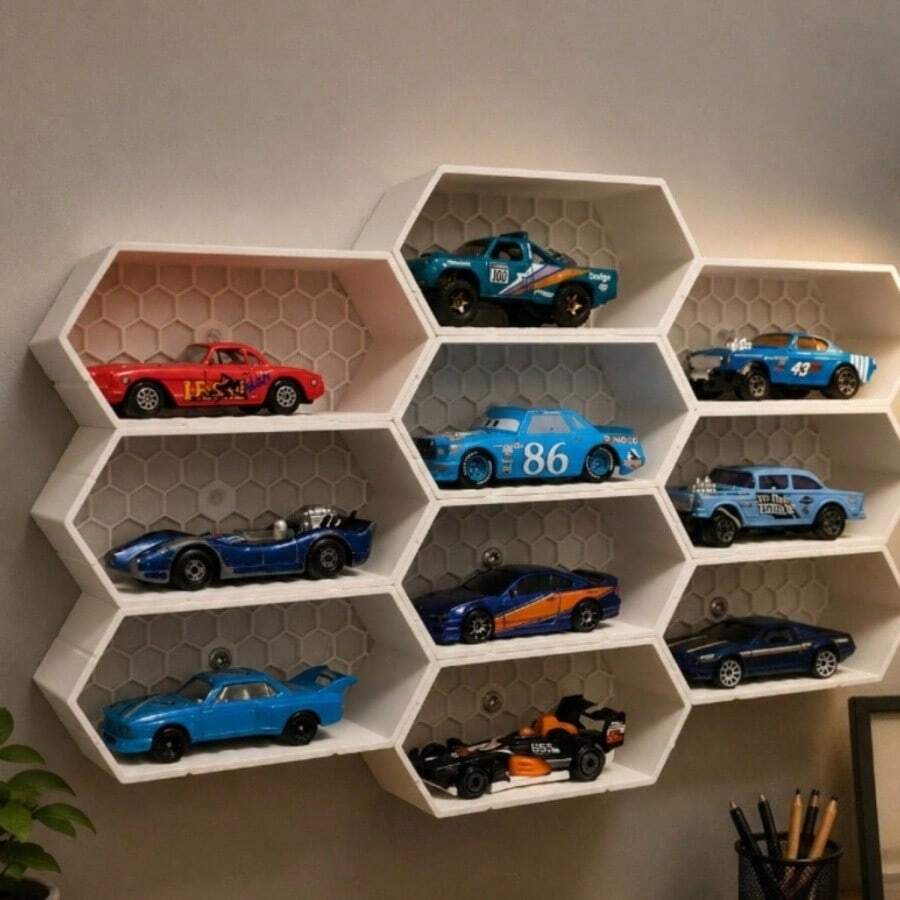 1pc Hexagonal Toy Car Storage Organizer, Stackable Multi-Compartment Space-Saving Design, Modular Honeycomb Wall-Mounted Display Rack, PLA Material, Suitable For Alloy Model Cars, RC Car Collection, Model Room Desktop/Shelf Display Box - Multicolor - View 1