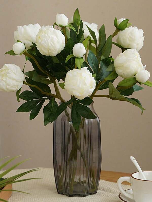 1pc/5pcs 19 Inch Artificial Peony Flower Bouquet, Realistic Flower Shape; Artificial Floral Arrangement, Faux Flower Bouquet, Suitable For Home Decor, Valentine's Day Gift, Mother's Day Gift, Wedding Main Table Floral Arrangement, Party Decoration, Bridal Bouquet, Office Decoration, And Bedroom, Living Room Floral Display