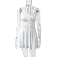 Minivestido tirantes cuello V fruncido espalda descubierta ajustado, bestseller europeo-americano - Negro - Ver 5