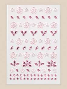 Pink Flower 3D Glitter Face Gems Y2K Self-Adhesive Rhinestones, DIY Concert Disco Party Shiny Face Decoration - Pink - View 8