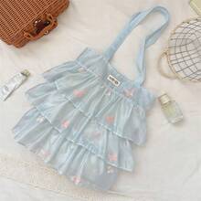 3-Color Tulle Cake Tote Bag, Multi-Layer Ruched Artistic Girl Travel Carry-On Shoulder Bag, Highly Attractive Tulle Girls Bag - Multicolor - View 13