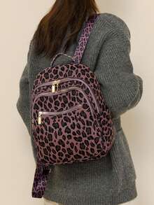 Fashionable Women's Leopard Print Backpack - Purple - View 6