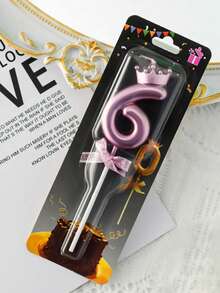 3D皇冠蝴蝶結0-9數字生日蛋糕蠟燭，生日派對裝飾插蠟燭 - 粉色 - 查看 16