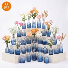 Tomnk 12/18/24/36pcs Glass Bud Vase Set, Small Flower Vase For Centerpieces, Clear/Blue/Pink Bud Vases In Bulk, Mini Vintage Vase For Rustic Wedding Decorations, Mother's Day Decor, Ideal Mother's Day Gift - 彩色 - 查看 10