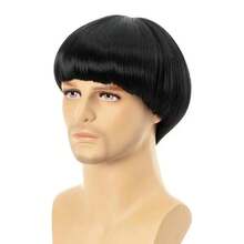 New Men Black Bowl Cut Mushroom Short Full Wig Smooth Synthetic Hair Adjustable Breathable Cap Natural Hairline Adult Male Daily Party Cosplay Labor Day Fall Holiday Wigs Cosplay Wigs Halloween Costume Wigs - Flax Gold - View 7