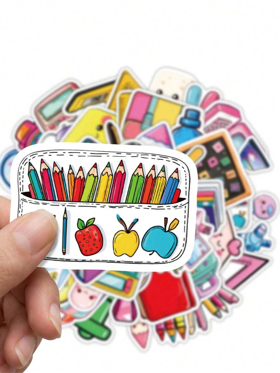 50/100pcs Cartoon Stationery Stickers, Cute Vinyl Waterproof Stickers, Suitable For Water Bottles, Laptops, Skateboards, Suitcases, Perfect For Teachers And Adults - Fresh and Clean - View 1