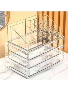 Cosmetic Storage Box Skincare Products Large Transparent Cosmetic Display Box Stackable Storage Box With 3 Drawers, Suitable For Vanity, 2pcs/Set - Multicolor - View 14