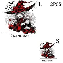 1pc/2pcs/3pcs Scary Witch Pattern With Red Plaid Hat, Bat And Skull Design, Suitable For Various Projects, Comes With Heat Transfer Patch. This Washable Heat Transfer Sticker Is Perfect For Halloween Costumes And Decorations. It Can Be Applied To Various Items Such As T-Shirts, Masks, Jeans. - Multicolor - View 4