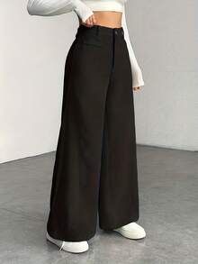 Women's High Waist Wide Leg Trousers - Corduroy Texture, Casual Pants, Comfortable For All Seasons, Machine Washable - 黑色 - 查看 5