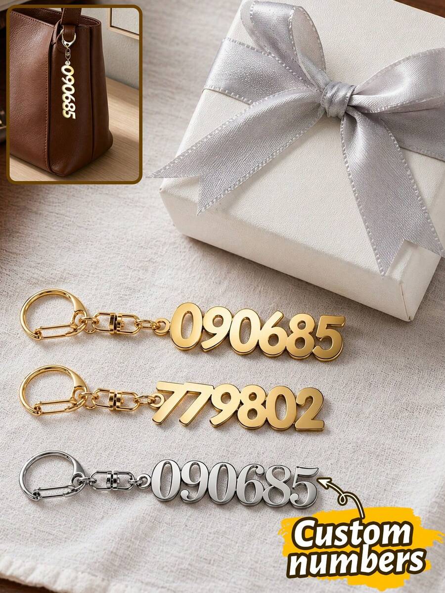 Customizable Digital Metal Keychain, Can Be Engraved With Numbers Or Special Dates, Includes Keychain/Gift Box Only, Personalized Keychain - Style C - View 1