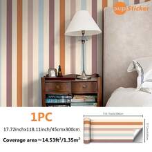 Soft Macaron Color Striped Self-Adhesive Wallpaper, Removable, 4 Colors Available, 17.72*118.11 Inches, Bedroom Living Room Decor - Multicolor - View 14