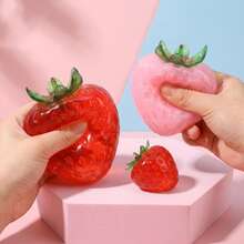 Giant Handmade Jelly Strawberry Soft & Crunchy Bead Filled Sticky Silicone Squeeze Toy, Realistic Food Dessert Stress Relief Toy For Adults, Party Gift, Soft Squishy Toy And Game, Soft Squeeze Game, Couple Game, Sliding Fake Adult Game, Skoshi - Multicolor - View 5