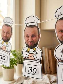 8/16/24pcs Personalized Custom Photo Banner - Funny Chef Hat Head & Apron Design Party Decor For Birthdays & Anniversaries. Ideal For Outdoor BBQs, Indoor Dining & Kitchen Celebrations. Unique Gift For Him, Dad, Husband, Boyfriend, Or Best Friend. - Multicolor - View 4