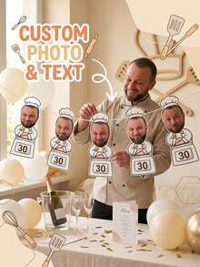 8/16/24pcs Personalized Custom Photo Banner - Funny Chef Hat Head & Apron Design Party Decor For Birthdays & Anniversaries. Ideal For Outdoor BBQs, Indoor Dining & Kitchen Celebrations. Unique Gift For Him, Dad, Husband, Boyfriend, Or Best Friend. - Multicolor - View 13