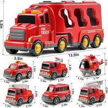 Camiones de Juguete para Niño 7 en 1, Carros para Niños con Luz y Sonidos, Carros de Bomberos con Camiones de Transporte de Inercia, 5 Mini Coches y 1 Avión, Juguetes Regalo para Niños 3-10 Años - Amarillo - Ver 9