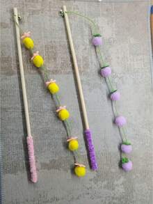 2pcs Colorful Tomato Teaser Stick, Felt Ball Persimmon Toy, Pet Exercise & Entertainment Toy, Fairy Wand, Plush Ball Supplies - Multicolor - View 3