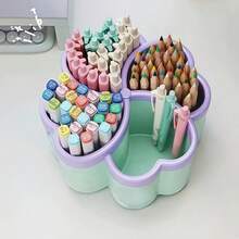 1pc 4-Compartment Large Capacity Pencil Holder, Multi-Function Pen Holder, Office Desk Organizer, 4-Compartment Design, Multi-Purpose Cosmetic Storage, Multi-Compartment Storage, Minimalist Design, Suitable For Office And Bedroom - Multicolor - View 4
