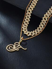 1pc Elegant Shiny Cursive Letter Pendant Necklace, Designed For Men, Combines Fashion And Luxury, Suitable For Parties, Banquets, Holiday Celebrations, Christmas And Other Occasions, Also Can Be Worn As Daily Wear Gift Jewelry, Versatile And Tasteful - Double-layered Hip-hop Letter Necklace - View 28