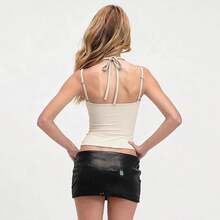 Top camisola halter sin mangas ajustado versátil estilo europeo-americano - Caqui - Ver 3
