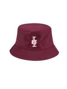 1pc Customized A-Z Letter Bucket Hat, Unisex, Foldable Portable Sun Protection Hat, Burgundy, Beach Travel Hat - Burgundy - View 34