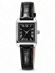 1pc Women's Luxury Fashion Square Dial Black PU Leather Quartz Watch, Minimalist Casual Dress Wristwatch, Elegant Quartz Dress Watch For Daily Wear, Ideal Gift For Girlfriend, Wife And Mother, Fashion Minimalist Women's Quartz Watch, Sleek Square Design Women's Wristwatch, Perfect Gift For Loved Ones And Family - Black - View 6
