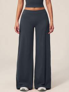 TimeOff Women's 1pc Solid Color Draped Wide Leg Pants - Grey - View 5