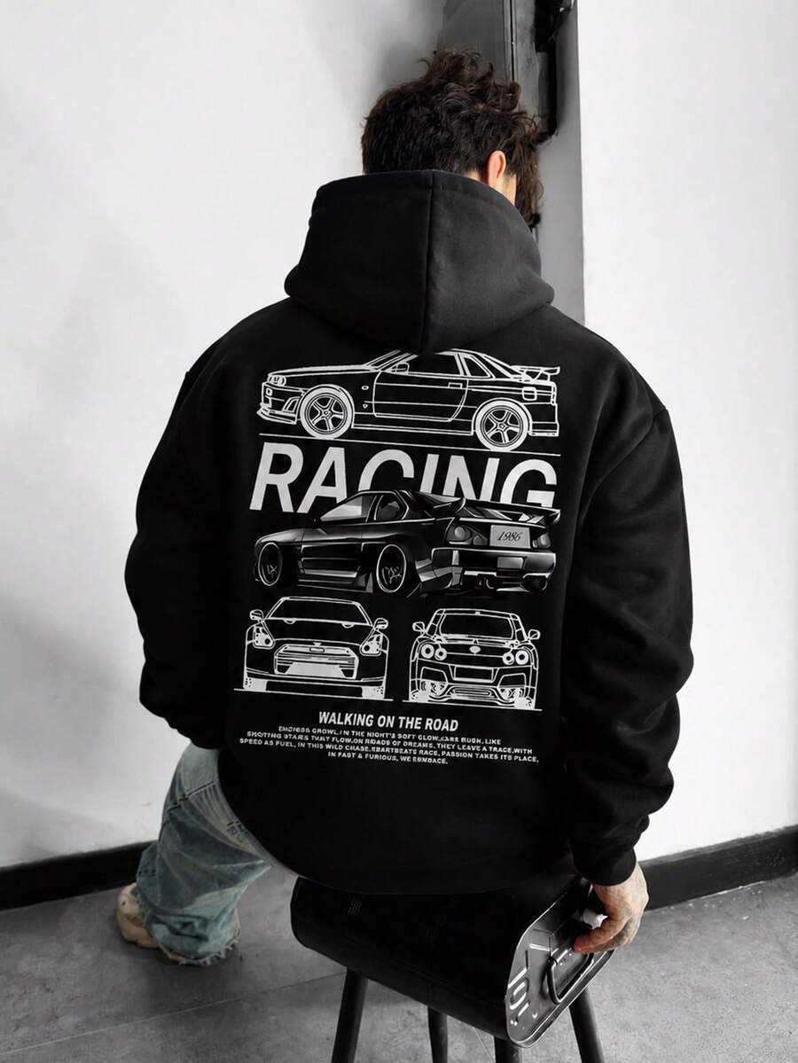 Krometka Men's Autumn/Winter Racing Culture | Hoodie Hitam | Eksklusif Untuk Pecinta Mobil - Hitam - View 1