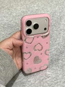 韓系甜美女孩風粉色鑽石圖案愛心手機殼，適用 Apple 17 Pro Max、16 Pro、17、15 Pro、14，雙層全包覆小眾高級防震手機保護殼 - 粉色 - 查看 2