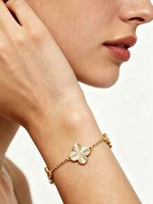 VceTd 1 Set Fashionable Clover Stainless Steel Jewelry Set Suitable For Women's Fashion Commute Or Daily Wear - Yellow Gold - View 6
