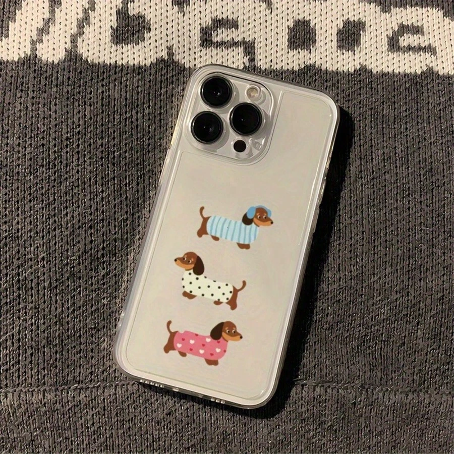 1PC Dachshund Pattern Transparent Space TPU Full Coverage Phone Case - Multicolor - View 1