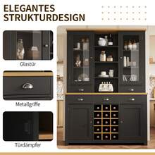 Multifunctional Cabinet With Anti-Tip Lock, Stand Cabinet For Kitchen And Living Room With Glass - 黑色 - 查看 9