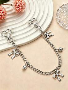 1pc Bowknot Pattern Handbag Chain Accessory, White Bowknot Pendant Handbag Extension Chain, Decorative And Replaceable Metal Bag Chain, Fashion Pendant, Beach Vacation Style, Bowknot Y2K Kawaii Keychain - Silver - View 5