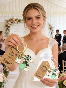 18/9/3pcs Succulent Keychain Guest Favor Gift Set, Includes Keychains, Thank You Cards And Drawstring Bags; Bridal Shower Gift Set, Wedding, Party - Multicolor - View 7