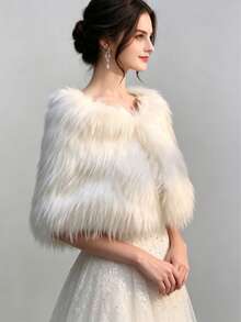Fashionable Elegant Wedding Faux Fur Shawl Bolero - White - View 3