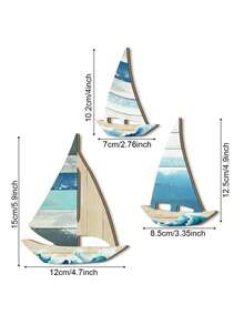 3件組海岸風牆飾，2D設計，清新藍白漸層條紋帆船圖案，含船身與波浪元素，適合夏季度假風農舍客廳、臥室牆面及玄關門廊 - 彩色 - 查看 11
