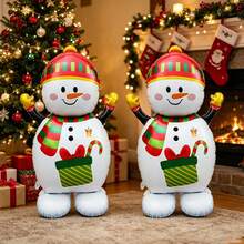 Standing Christmas Snowman Aluminum Foil Balloon With Base, Home Living Room Window Display Holiday Decoration Balloon, Party Photo Backdrop Decor - Multicolor - View 6
