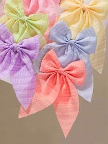 6pcs Girls Candy Color Fabric Swallowtail Bow Hair Clips Side Fringe Clips Simple Bangs Clips Non-Damaging Hair Clips Sweet Versatile Alligator Hair Clips Back Of Head Hair Clips For Daily Use - Multicolor - View 3