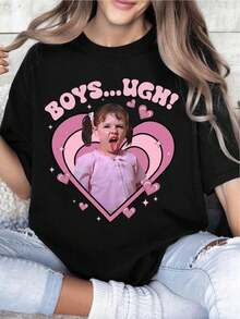 Funny Valentine's Day T-Shirt For Women - Valentine's Day T-Shirt With Heart Graphic - Premium Cotton Fabric, Lightweight Yet Durable, For Soft All-Day Wear. - 黑色 - 查看 1
