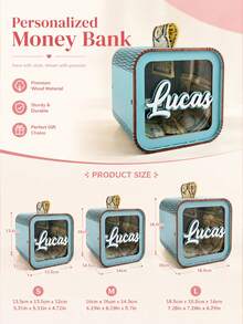 Personalized Wooden Money Box, Customized Text Money Box, Cash Box, Wooden Coin Jar, Financial Management Jar, Teenager Growth Money Box, Made Of High-Quality Solid Wood Handcrafted, Multiple Colors Available. Suitable For Indoor Decoration, Bedroom Decoration, Display Shelf Decoration, Wedding Decoration And Other Scenes. Ideal Gift For Birthday, Christmas, Anniversary Or Other Special Occasions. - Multicolor - View 10