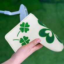 1pc Lucky Clover Blade Putter Headcover - White & Green Heart-Shaped Four-Leaf Clover Design, Premium PU Material, Suitable For Blade Putter Golf Putter Headcover, Durable And Weather-Resistant Golf Club Accessory, With Soft Lining Protection - Multicolor - View 3