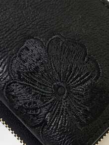 2026新款升級刺繡夾式短款可折疊PU錢包，甜美可愛時尚青春風拉鍊大容量卡夾收納卡包，女款小錢包 - 黑色 - 查看 5