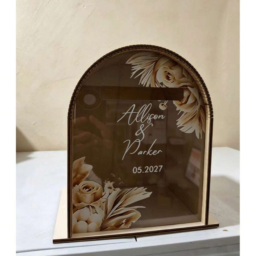 High-Quality Wooden Wedding Blessing Card Gift Box, Arch-Shaped Wedding Reception Party Decoration Ornament - 1PC - View 1