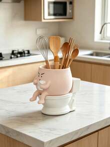 Cartoon Resin Kitchen Utensil Holder, Fun Countertop Storage Container, Cute Character Design, Suitable For Storing Chopsticks, Spatulas And Tableware, Applicable For Kitchen, Dining Area Or Breakfast Area - Multicolor - View 6