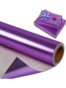 1 Roll Matte Metallic Purple Gift Wrapping Paper, Suitable For Wedding And Halloween, DIY Bouquet And Christmas Decoration Accessories, Autumn, Winter, Thanksgiving Holiday Gift Wrapping - Multicolor - View 1