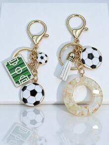 2 piezas Colgante de llavero personalizado con letra de fútbol - Blanco - Ver 18