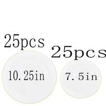 50/25/20/10pcs White Gold Rim Plate Set, 7.5 Inch/10.25 Inch Reusable Dinner Plates, Food Trays, Fruit And Snack Platters, Dessert And Salad Plates, Cheese And Candy Trays, Multi-Purpose Tableware For Parties, Weddings, Birthdays, Picnics, Holiday Events, Easy To Clean And Durable, Suitable For Home And Event Elegant Table Settings - White - View 22