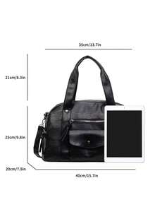 Bolso ligero de gran capacidad para viajes cortos para mujer, bolso de mano de moda para viajes de negocios, bolso de equipaje portátil, bolso de gimnasio para entrenamiento deportivo, bolso de un solo hombro bajo el brazo, bolso bandolera para desplazamientos, bolso tote con múltiples bolsillos - Negro - Ver 8